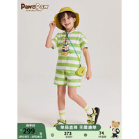 PawinPaw卡通小熊童装2024年夏季男女童条纹短袖套装 Green绿色/40 120