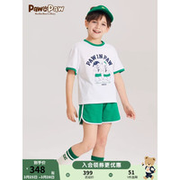 PawinPaw卡通小熊童装2024年夏季男女童撞色运动短袖套装休闲 Green绿色/40 150