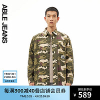 ABLE JEANS 欧帛牛仔 24春男士摩登复古云纹水洗宽松街头大衬衫850049 军绿色系 XS