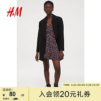 H&M 女装连衣裙秋装女新款时尚宽松舒适梭织V领连衣短裙0920269 黑色/粉色花朵 160/84A