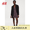 H&M女装连衣裙秋装女时尚宽松舒适梭织V领连衣短裙0920269 黑色/粉色花朵 160/84A