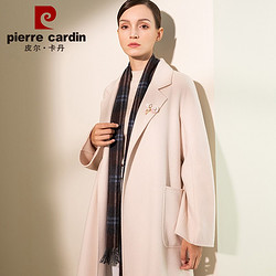 pierre cardin 皮尔·卡丹 皮尔卡丹100%羊绒围巾女冬季格子女士保暖围脖新年礼物礼盒装 灰红格