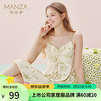 manza 玛伦萨 芬腾纯棉吊带睡裙女面料舒适柔软透气家居服女士睡衣法式印花 燕麦 2XL