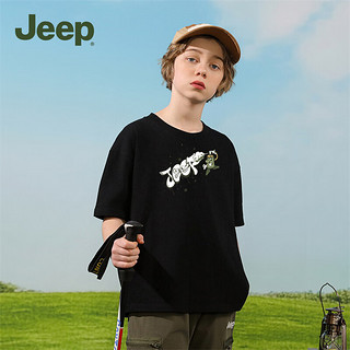 Jeep童装儿童T恤2024夏季短袖纯棉上衣男童女童宽松休闲 黑色-1348 150cm