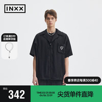 英克斯（inxx）APYD 树皮皱肌理感短袖衬衣男结构拼接流苏翻领衬衫中性 黑色 S