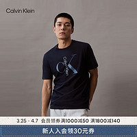 Calvin Klein Jeans24春夏男士休闲通勤经典字母印花纯棉短袖T恤40KC829 CEF-藏青 L