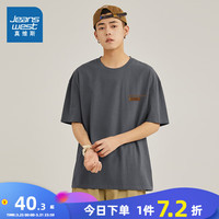 真维斯纯棉男短袖T恤 2024夏季圆领印花套头宽松休闲上衣男JR 中灰2030 6XL