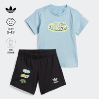 adidas印花运动短袖套装男婴童阿迪达斯三叶草IM1840 浅蓝/黑色 68CM