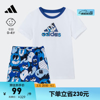 adidas印花圆领短袖套装男婴童阿迪达斯轻运动H65807 白/传奇墨水蓝/皇家蓝/白/亮蓝 104CM