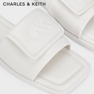 CHARLES&KEITH24春季简约方头一字平底拖鞋女SL1-71790025 White白色 41