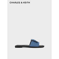 CHARLES&KEITH24春季简约方头一字平底拖鞋女SL1-71790025 Blue蓝色 39