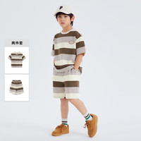 小猪班纳童装夏装儿童上衣裤子两件套中大童男童 咖色大小条 170cm