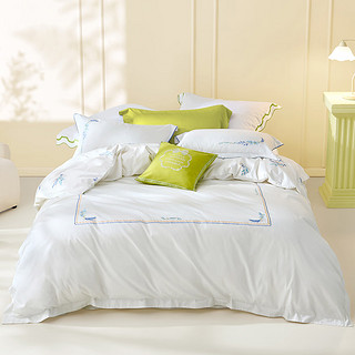 罗莱家纺 100%纯棉床上四件套全棉床单被套被罩 白1.8米床220*250cm