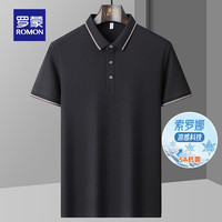 罗蒙(ROMON)抗菌凉感短袖t恤男polo领2024夏季中青年休闲撞色领T恤衫 黑色 195(175-190斤)