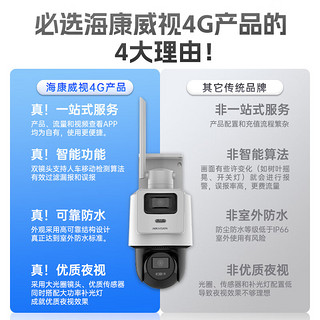 HIKVISION海康威视4G太阳能双摄像头监控器360度全景400万全彩夜视户外室外对讲40w20A带512G卡+立杆