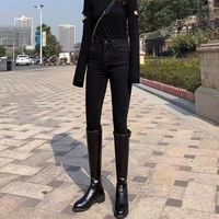 MIFICY新塘牛仔裤女加绒法棍裤直筒冬季翻边高腰显瘦显高烟 极简款 S【80-98斤】