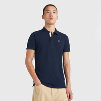 TOMMY HILFIGER 23春夏男装纯棉经典纯色双扣领修身版短袖POLO衫15370