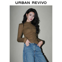 UR2023秋冬新款女装时尚褶皱打底修身正肩立领长袖T恤UWH430056 深棕色 L