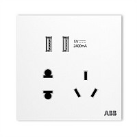 ABB 盈致系列 白色 无边框  五孔带双USB插座