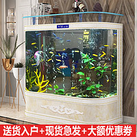 江彩客厅鱼缸欧式双圆弧金鱼缸超白大型水族箱1米1.2米家用半圆柱热带 双圆0.5米（不带显示器+放水阀）