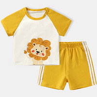 一帘珠贝 婴儿套装夏装儿童衣服1-3岁女童童装休闲夏季男童短袖小宝宝短裤两件套 黄色 73CM