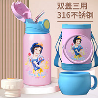 迪士尼（Disney）儿童保温杯双盖吸管杯316不锈钢儿童水杯子女水壶570ML公主