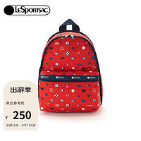 LeSportsac 乐播诗包包女包大容量休闲印花双肩包旅行包书包 红底几何