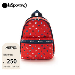 LeSportsac 力士保 乐播诗包包女包大容量休闲印花双肩包旅行包书包 红底几何