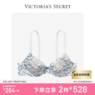 VICTORIA'S SECRET 性感花漾蕾丝覆面超薄无衬文胸胸罩女士内衣 68SA白底蓝色花卉印花 11237436 36B