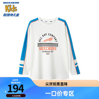 Skechers斯凯奇男童时尚长袖T恤春秋款运动拼接宽松上衣L124B034 雪白色/00QF 165cm