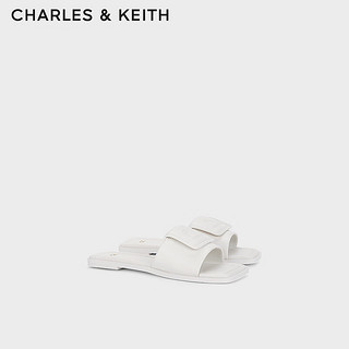 CHARLES&KEITH24春季简约方头一字平底拖鞋女SL1-71790025 White白色 35