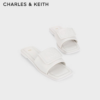 CHARLES&KEITH24春季简约方头一字平底拖鞋女SL1-71790025 White白色 35