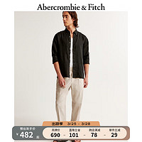 ABERCROMBIE & FITCH男装 24春美式时尚复古亚麻混纺松紧腰长裤 356733-1 浅棕色织纹 XS (170/70A)