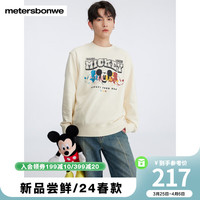 美特斯邦威卫衣男女同款2024春季新款经典米奇系列圆领套头衫上衣 复古白