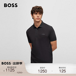 BOSS（服装） BOSS男士春夏徽标饰弹力棉质珠地布短袖Polo衫 001-黑色 EU:M