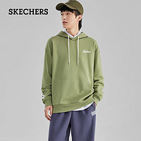 SKECHERS 斯凯奇 男女同款针织连帽简约纯色情侣卫衣L323U077 铬绿色/01MX L