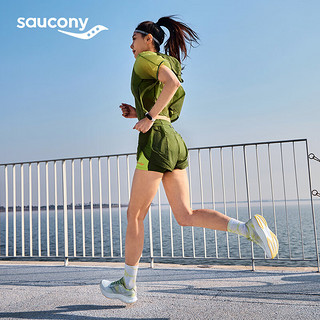 Saucony索康尼浪潮2代跑鞋女中考体育转用鞋减震训练进阶跑步运动鞋子 白绿2 36