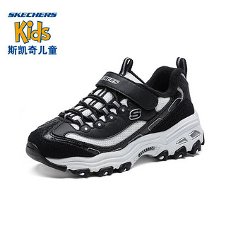 斯凯奇（Skechers）加绒女童鞋熊猫鞋魔术贴运动鞋休闲鞋大童老爹鞋 664062L-BKW 白色/黑色 32（200mm） 1