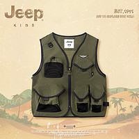Jeep吉普童装单层马甲春季2024男童工装外套百搭户外运动迷彩背心 军绿 140cm