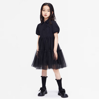 little MO&Co.little moco童装22秋装女童polo领短袖网纱连衣裙KBB3DRS005 黑色 100cm