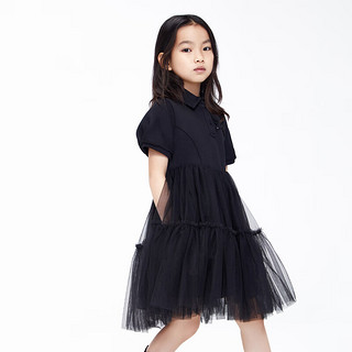 little MO&Co.little moco童装22秋装女童polo领短袖网纱连衣裙KBB3DRS005 黑色 100cm