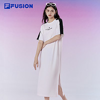 FILA 斐乐 FUSION斐乐潮牌女子连衣裙2024夏季新款宽松开衩T恤裙子长裙