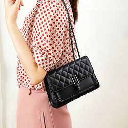 64元】皓顿女士斜挎包_haut ton 皓顿 真牛皮菱格链条小方包轻奢包包