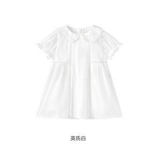 英氏童装连衣裙夏季短袖可爱女童小白裙纯棉2024 英氏白YRLCJ2Q281A 110cm
