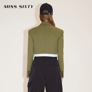 MISS SIXTY2024春季外套女西装领垫肩一粒扣工装风短款拼接 军绿 XS
