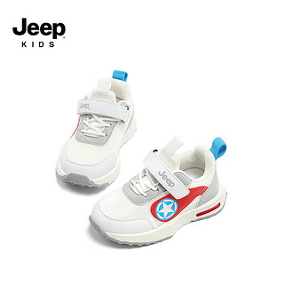 Jeep吉普儿童运动鞋轻便跑步鞋软底女童2024春季学步鞋男童鞋子 白灰 25码 鞋内长约16.2cm