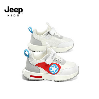 Jeep吉普儿童运动鞋轻便跑步鞋软底女童2024春季学步鞋男童鞋子 白灰 29码 鞋内长约18.2cm