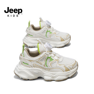 Jeep吉普童鞋儿童网面透气运动鞋2024春季男女童低帮厚底老爹鞋 米绿 29码  鞋内长约18.8cm
