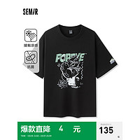 森马（Semir）大力水手短袖T恤男2024夏季凉感抑菌印花上衣 黑色90001 170/88A/M