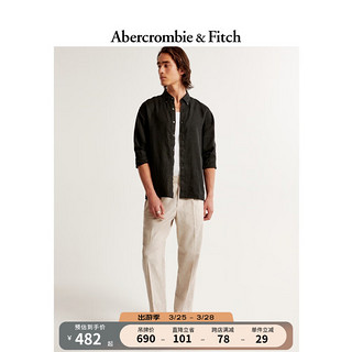 ABERCROMBIE & FITCH男装 24春美式时尚复古亚麻混纺松紧腰长裤 356733-1 浅棕色织纹 L (180/86A)